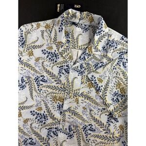 VRST Mens Short Sleeve Camp Collar Button Down Shirt Blue Botanical Print Medium
